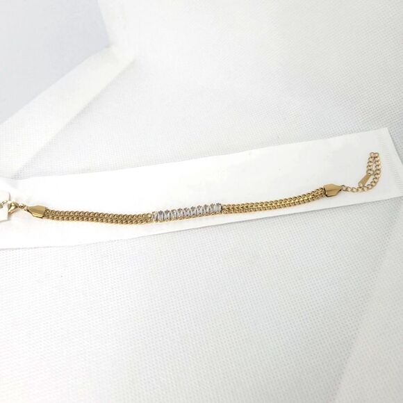 Gold Plated Stainless Steel Bracelet with CZ - 6-8 inches - New - Picture 2 of 7